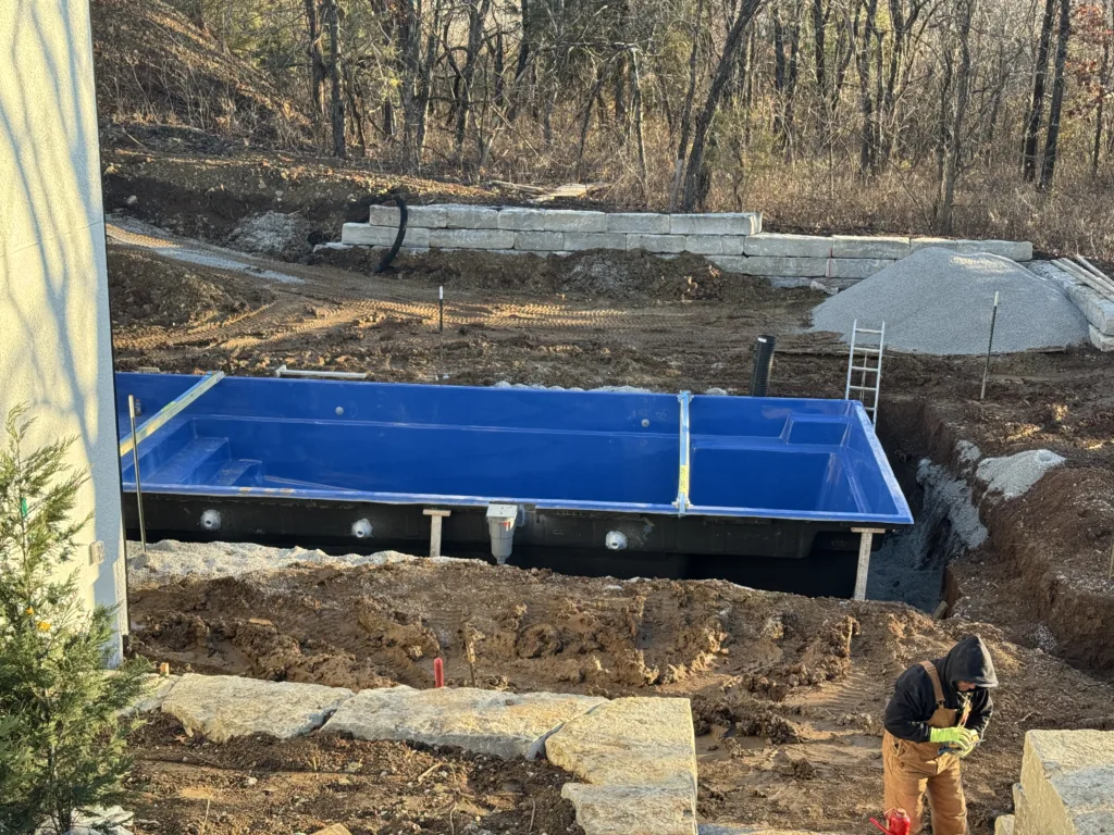 Custom fiberglass pool installation Johnson County Kansas
